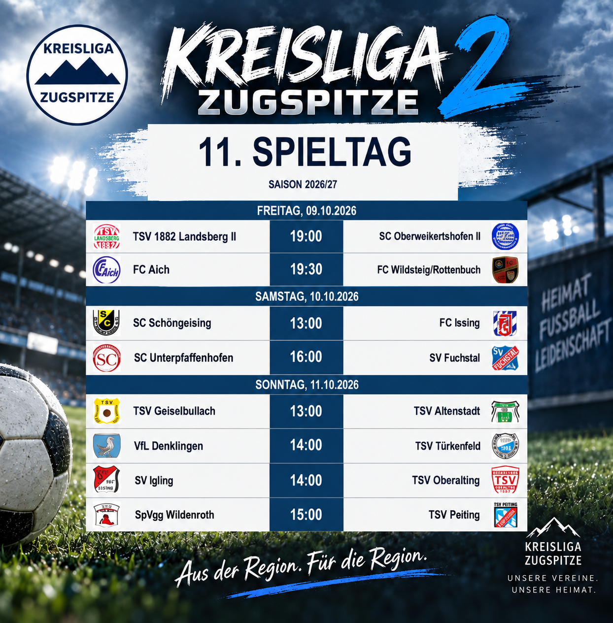 Kreisliga Zugspitze 2 – Spiele des 11. Spieltags