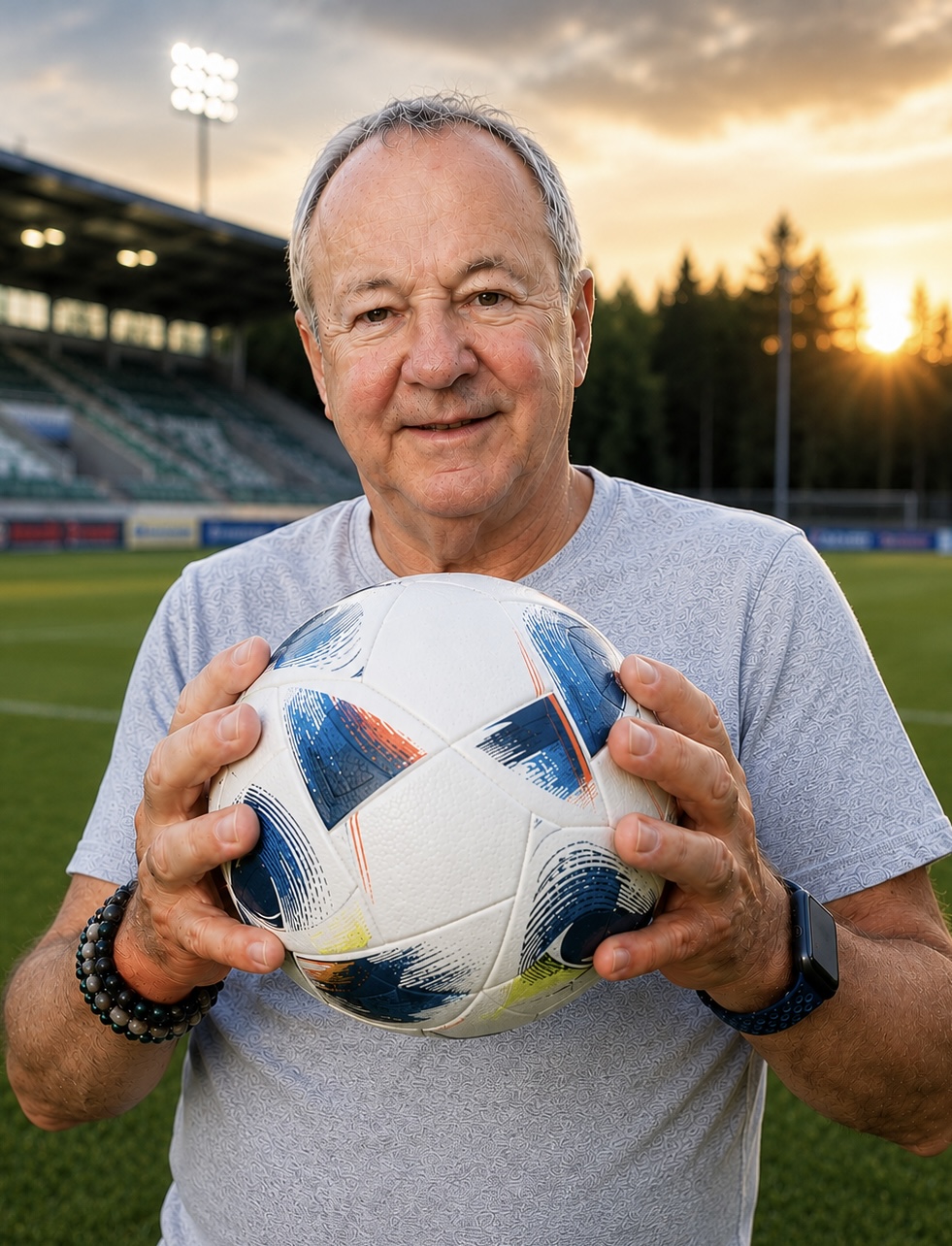 Thomas Ernstberger mit Fußball auf einem Sportplatz